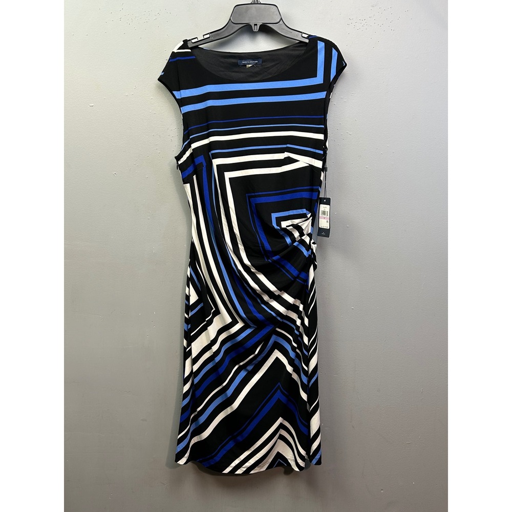 Tommy Hilfiger Dress Womens 6 Black Blue Striped Sheath Ruched Career Office New